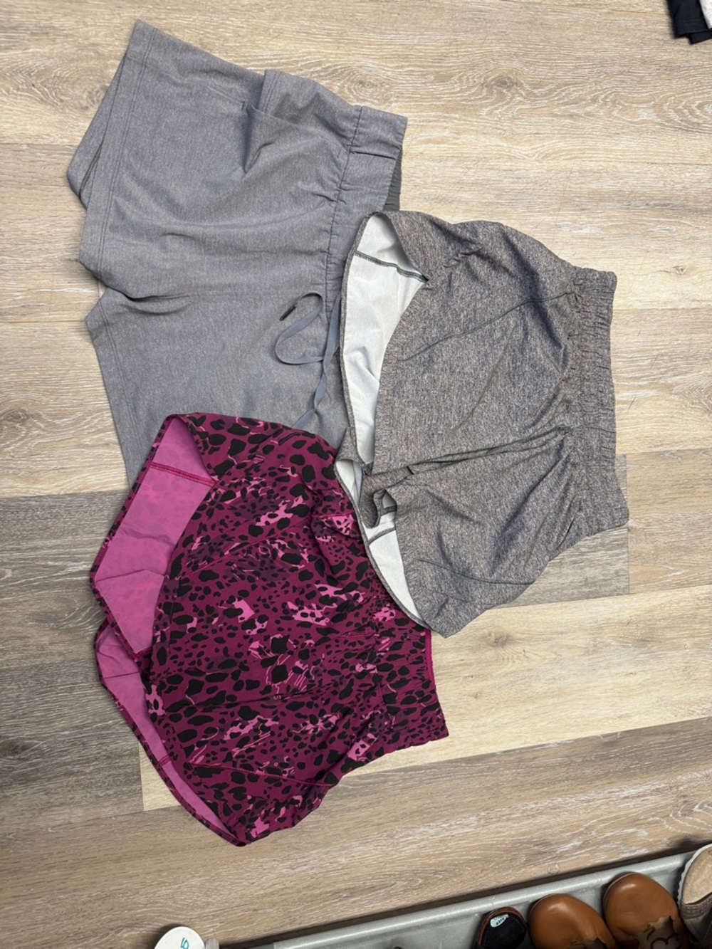 Luluemon 3 Athletic Shorts Bundle - Gray & Magenta Leopard Print Small Womens
